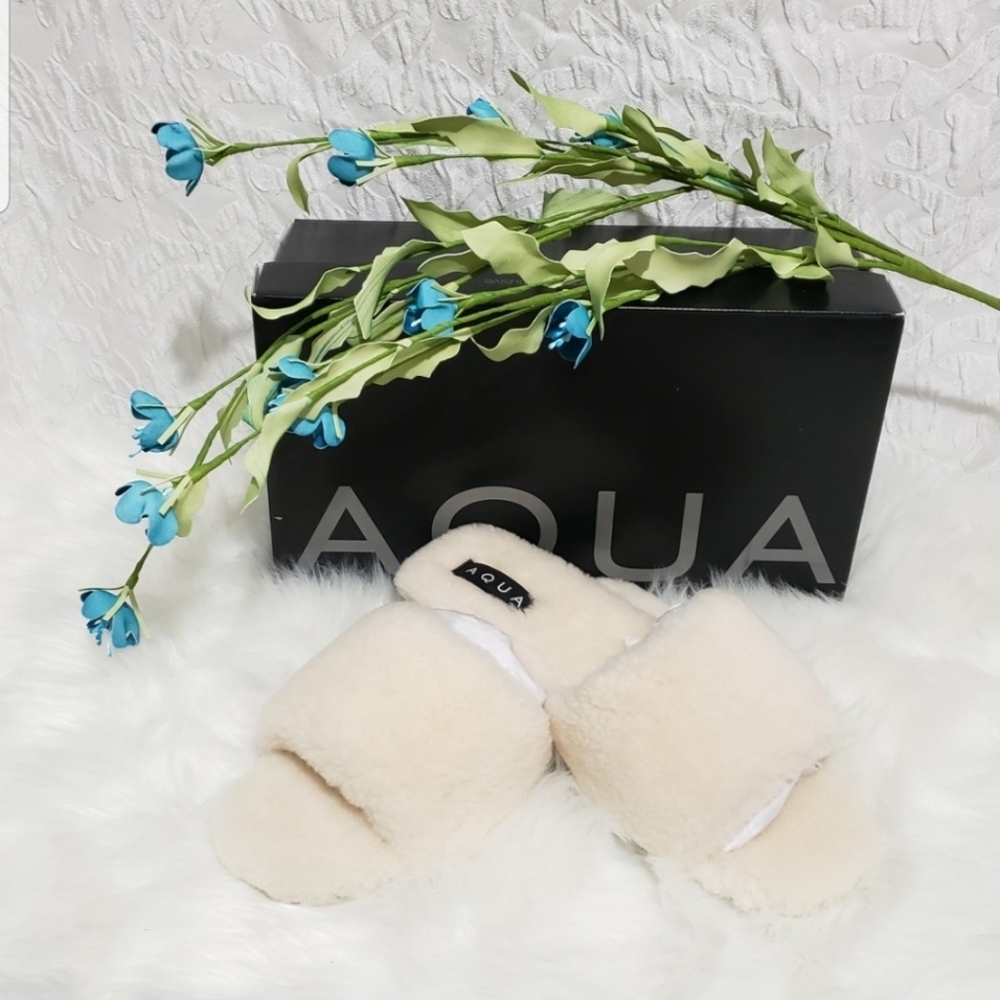 🌛AQUA Women's Snowy Shearling Slippers - Ivory🌜